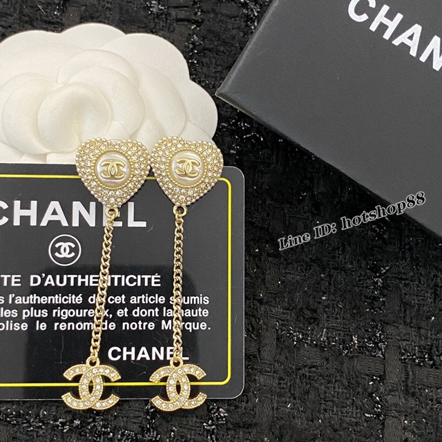 Chanel專櫃新款飾品耳吊 香奈兒雙c愛心吊墜耳環耳釘 zgb1802